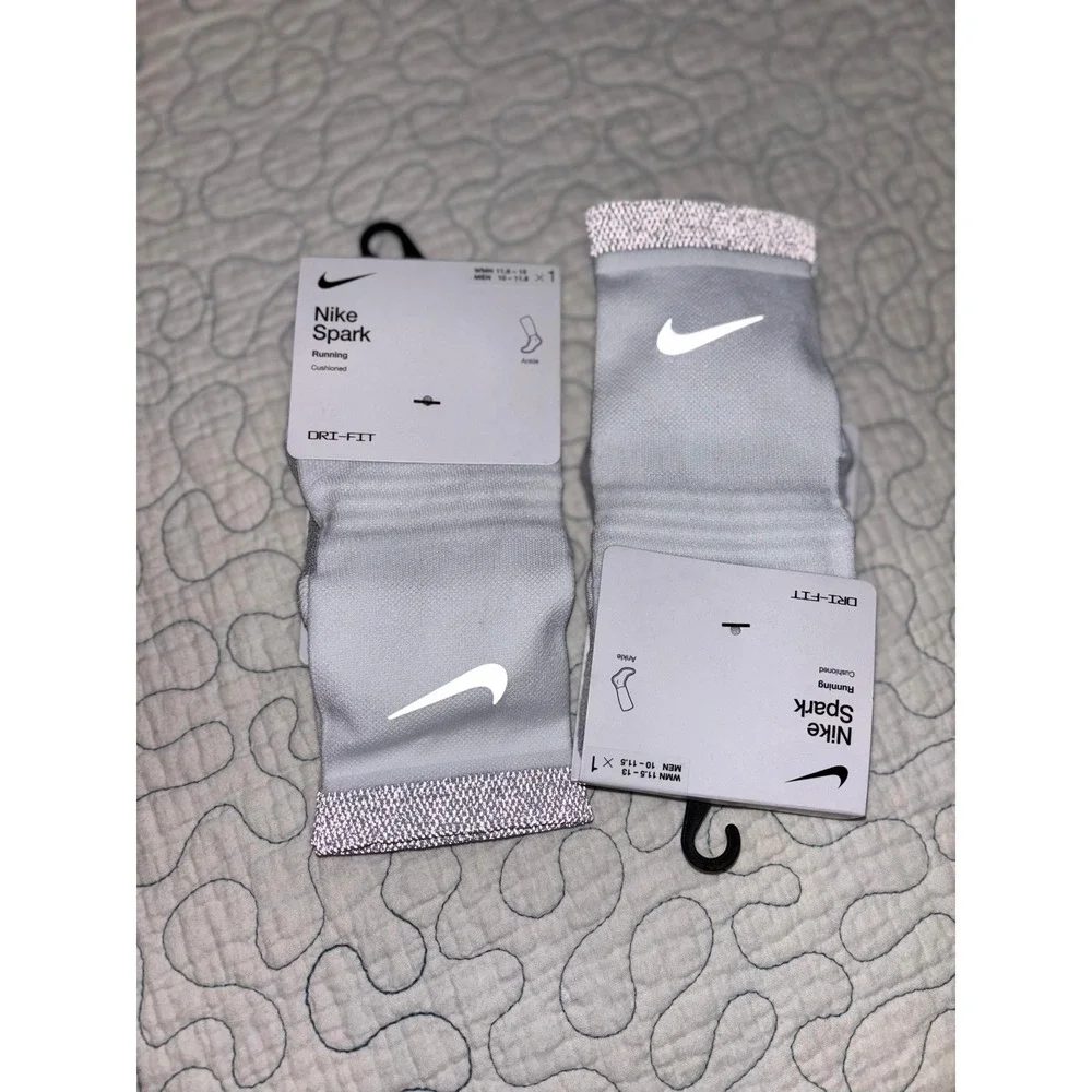 Nike Spark Running Ankle Socks Mens 10-11.5 White Grey Reflective Dri-FIT 2 Pair